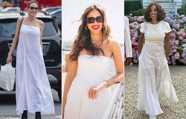 Jessica Alba, Angelina Jolie, and So Many More Stars Keep Wearing White Dresses This Summer