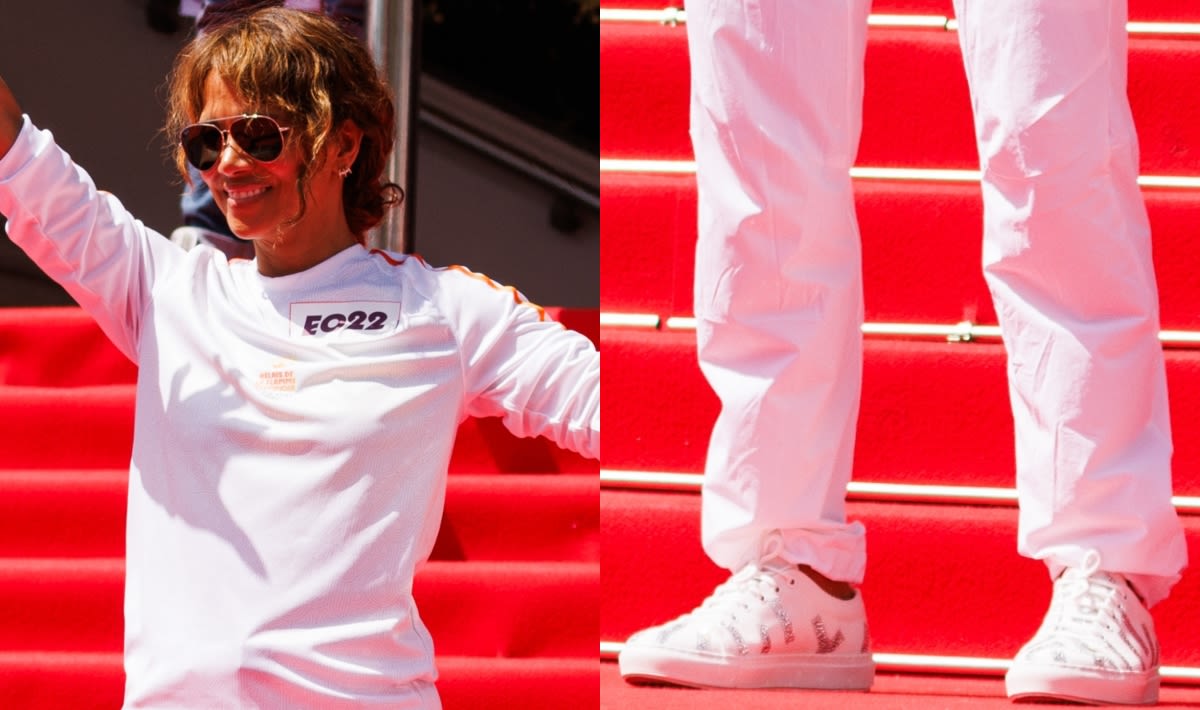 Halle Berry Sports Crystal-Embellished Sneakers to Carry Olympic Torch in Cannes