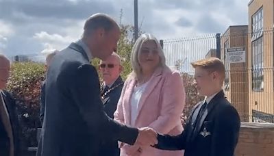 Prince William apologises for Kate Middleton’s absence on school visit and says she would’ve ‘loved to be here’