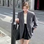 ZIKM深灰色小西裝外套女2023春季新款高級設計感正韓寬松休閒西服