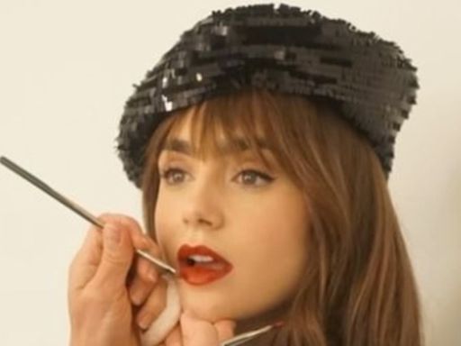 Lily Collins styles sequined beret at Olympics in Paris