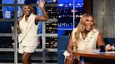 Serena Williams Puts a Pinstripe Spin on the Vest Trend for ‘Stephen Colbert’ Appearance, Talks ‘In the Arena: Serena ...