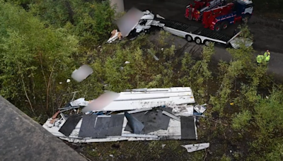 Dramatic moment HGV plunged 60ft off M6 Thewall Viaduct caught on camera