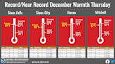 How often does Sioux Falls see 60 degrees in December?