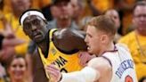 Indiana's Pascal Siakam drives against Donte DiVincenzo in the Pacers' series-tying victory over the New York Knicks in their NBA Eastern Conference semi-final series