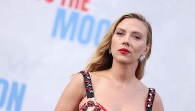 Scarlett Johansson Is Regal in a Baby Pink Gown Covered in Crimson Jewels