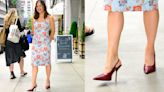 Jennifer Garner Pairs Patent Leather Slingback Pumps With Floral Dress in New York City