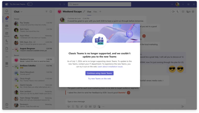 Microsoft has revealed the end of support and availability dates for the classic Teams app