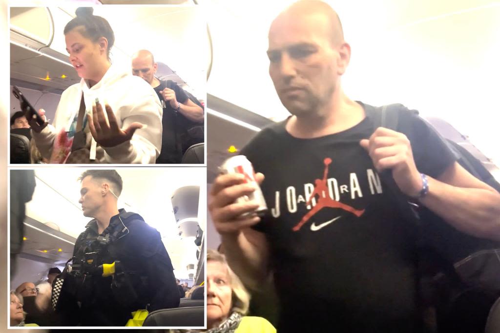 Humiliating moment two ‘rowdy’ passengers are escorted off plane to cheers and laughter