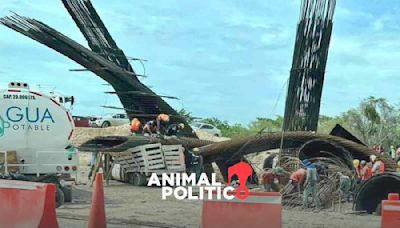 Colapsa estructura del Tren Maya en Chetumal, Quintana Roo, por las lluvias; cae sobre vehículo