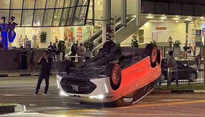 Man arrested for drink driving after car overturns outside Clarke Quay Central on April 19