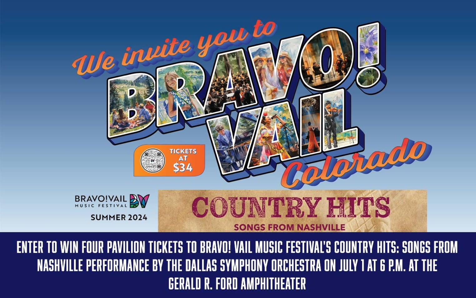 Enter to win four pavilion tickets to Bravo! Vail Music Festival's Country Hits: Songs from Nashville performance by the Dallas Symphony Orchestra on July 1 at 6 p.m. at the Gerald...