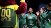 Jewell Loyd of the Seattle Storm is introduced before the game against the Phoenix Mercury in a WNBA preseason game at Climate Pledge Arena on May 8, 2023, in Seattle.