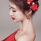 Hera 赫拉 愛的宣言紅玫瑰鑲鑽扭珠新娘飾品-玫瑰耳夾