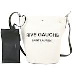 YSL Saint Laurent Rive Gauche 字母帆布可調肩背/斜背水桶包(附可拆萬用袋/黑色)