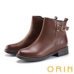 ORIN 柔軟羊皮釦環粗低跟短靴 咖啡