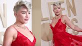 Florence Pugh Favors Florals in Sheer Red Valentino Dress at Golden Globes 2024