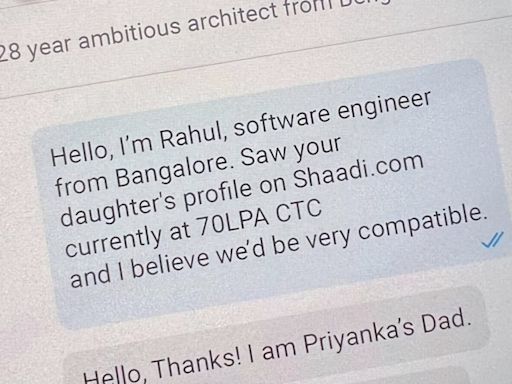 Bengaluru software engineer earning ₹70 LPA snubbed by woman’s dad on Shaadi.com