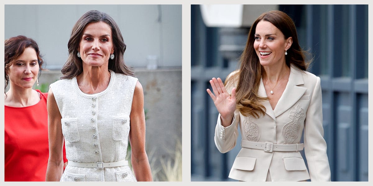 Queen Letizia Channels Kate Middleton in Cream Self-Portrait Midi Dress