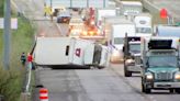 Rollover crash involving box truck snarls morning traffic on Mass. Turnpike