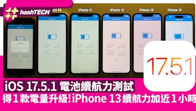 iOS 17.5.1電池續航力測試｜iPhone13續航力加近1小時、5機款下跌｜科技玩物