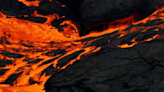 Lava flows from Icelandic volcanic crater