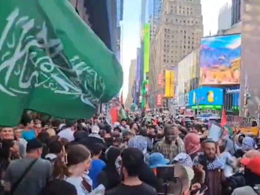 WATCH: Hamas Flag Waved In New York's Times Square By Protestors After Haniyeh's Death