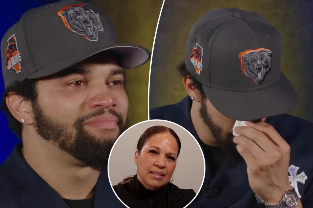 Caleb Williams fights back tears after getting surprise message from mom at 2024 NFL Draft