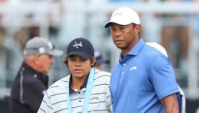 Tiger Woods in crowd watching Charlie after rule blocked him from being caddie