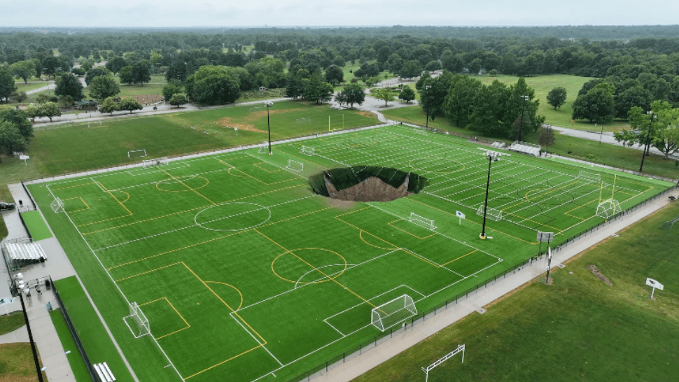 Massive sinkhole opens up in middle of soccer field