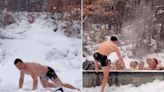 Orlando Blooms Wears Just His Bathing Suit While Rolling in Snow amid 47th Birthday Celebrations