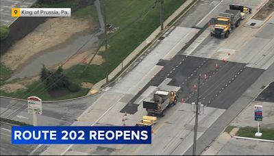 All lanes of Route 202 in King of Prussia reopen after roadway repairs