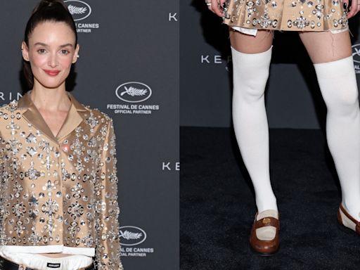 Charlotte Le Bon Slips into Miu Miu Loafers and Matching Crystal-Adorned Ensemble at Cannes Film Festival