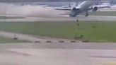 Terrifying moment Boeing 777 tail smacks tarmac as pilot forced to abort flight