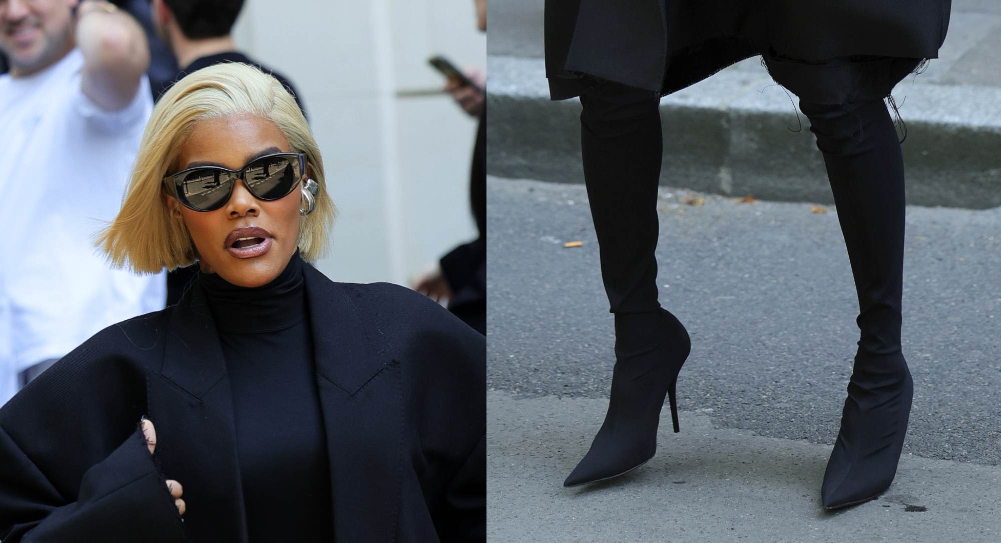 Teyana Taylor Steps Out in Sharp Black Balenciaga Sock Boots at Paris Fashion Week