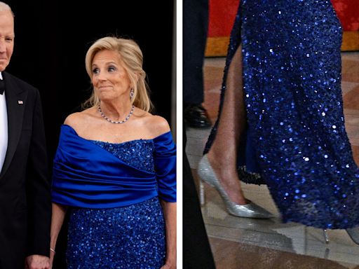 Jill Biden Wears Shimmering Silver Heels and Sergio Hudson Sapphire Gown to White House State Dinner for Kenya