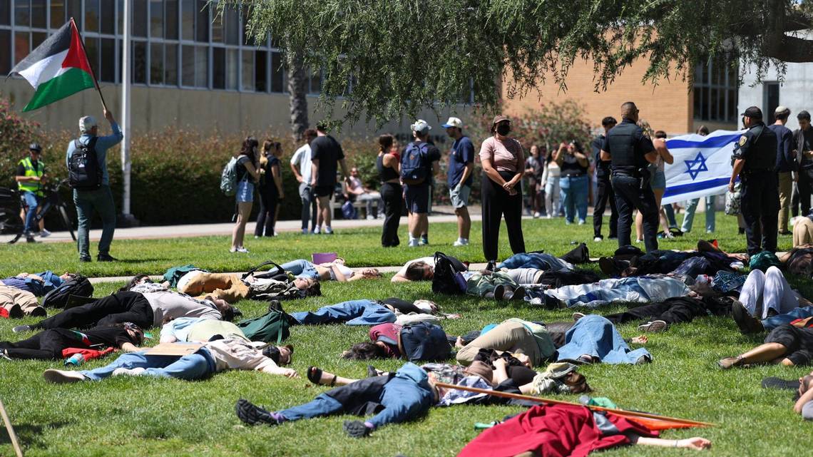 Cal Poly students, faculty show solidarity for Palestine with die-in on Dexter Lawn