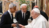 Sadiq Khan presents Pope with 'book' of tea as London Mayor meets pontiff in Vatican