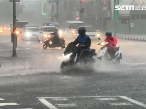 快訊／下班當心！台南「狂風暴雨」淹水畫面曝光 東區椰子樹倒塌砸車