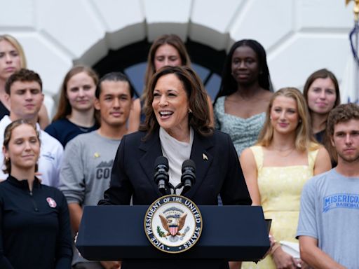 Kamala Harris applauds Biden’s ‘unmatched’ legacy in first remarks since presidential endorsement