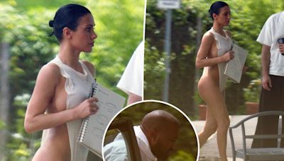 Bianca Censori lets it all hang out in open-sided swimsuit for Yeezy meeting with Kanye West