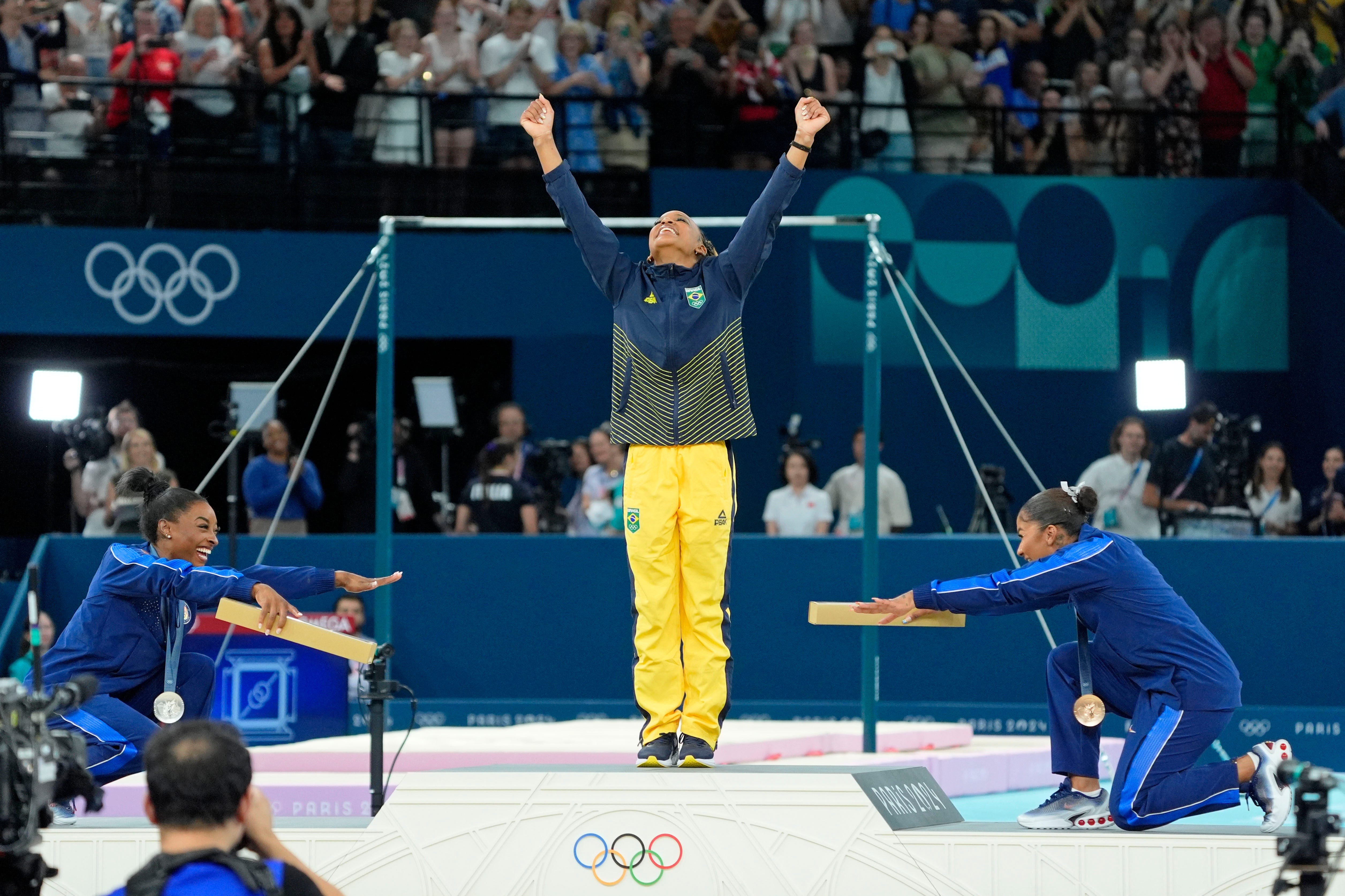 Why Simone Biles, Jordan Chiles bowed down to Rebeca Andrade after Olympic floor final