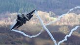 Pictured: Super-speed fighter jet spreads its wings in Welsh valley