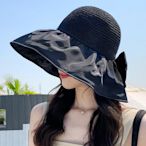 防曬帽子女款夏季防紫外線遮陽漁夫帽新款遮臉黑膠太陽帽收納