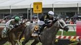 Jockey Jaime Torres riding Seize the Grey on the way to victory in the 149th Preakness Stakes