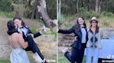 A bride and groom recreated her parents' tradition of swapping their wedding outfits — take a look at the sweet photos going viral on TikTok