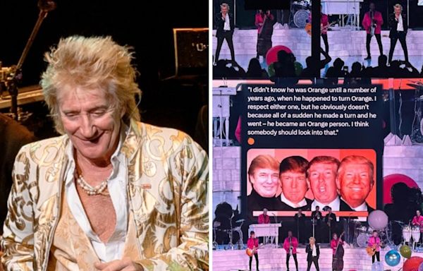 Rod Stewart mocks Donald Trump for ‘turning orange’ after comments about Kamala Harris’s race