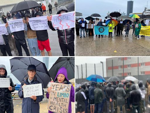 PICTURES: Asylum seekers hold protest at Portland barge