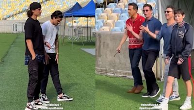 Elenco de 'Deadpool & Wolverine' visita Maracanã e se arrisca no futebol com Pedro e David Luiz, do Flamengo