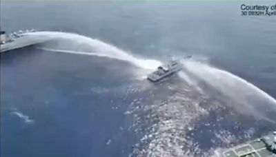 Wild video captures a Chinese Coast Guard ship collide with a Philippine vessel while battering it with a powerful water cannon